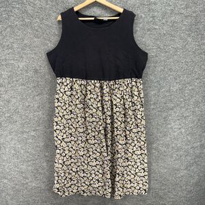 Um & Company Dress Women 20 Plus Black Floral Sheath Midi Sleeveless Cotton